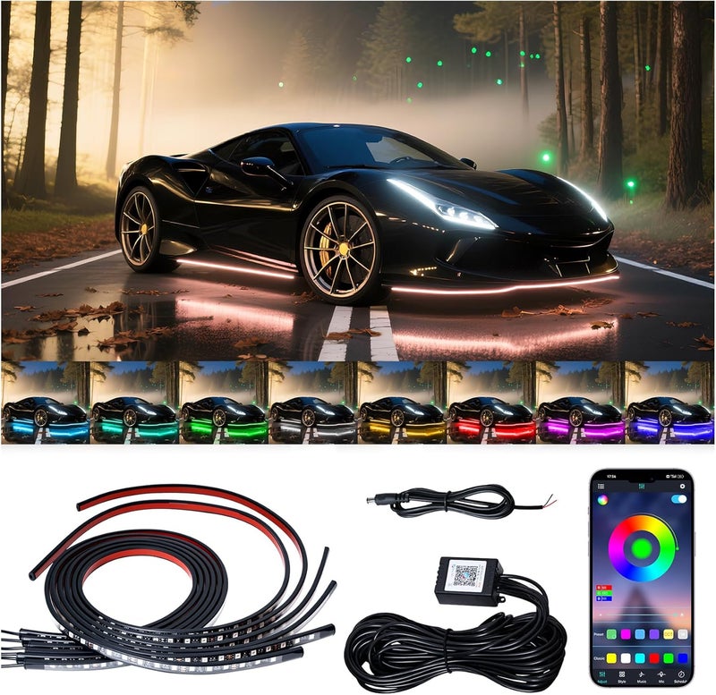 Ligrel Underglow LED Lights for Cars - 6PCS RGB Neon Light Kit with 360 LEDs, Bluetooth APP Control, 8 Colors/Music Sync, Waterproof PVC Strips for Cars, Trucks, SUVs - Image 1